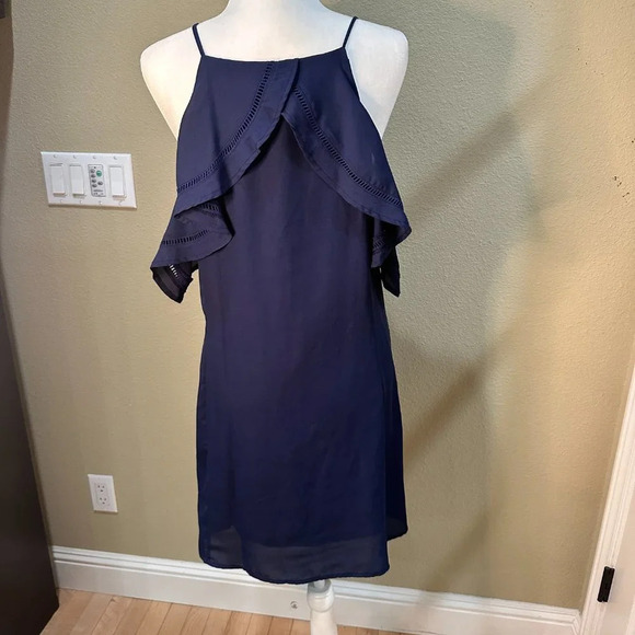 NORDSTROM Dee Elly Shoulder Detail Swing A Line Dress Navy - size Large - Picture 7 of 12